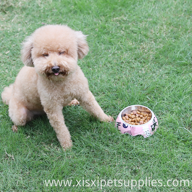 Customized Cute Pink Pet Bowl Non-slip Raised Steel Melamine Dog Bowl